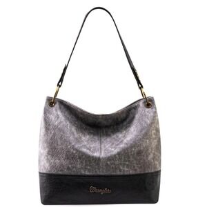 Wrangler Shoulder Bag Gray Black Zip Closure Logo Accent Women